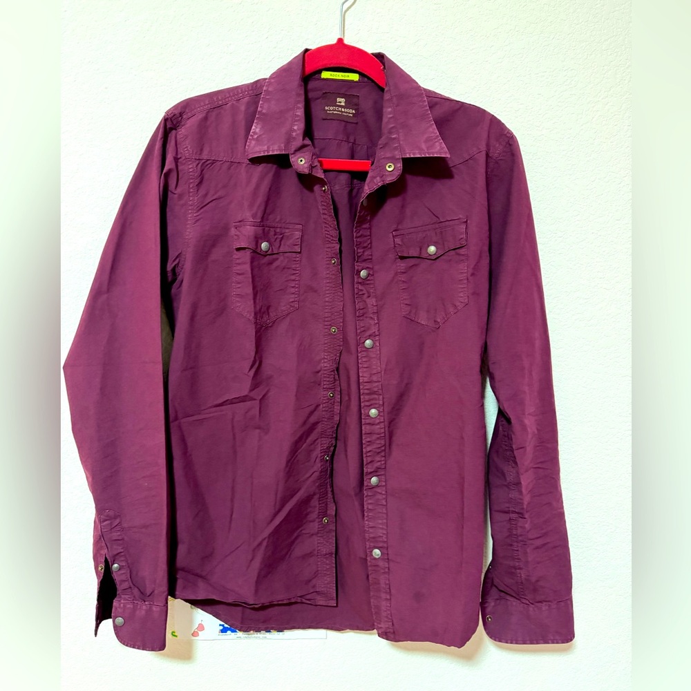 scotch & soda mens slim fit shirt- M. Color is burgandy red